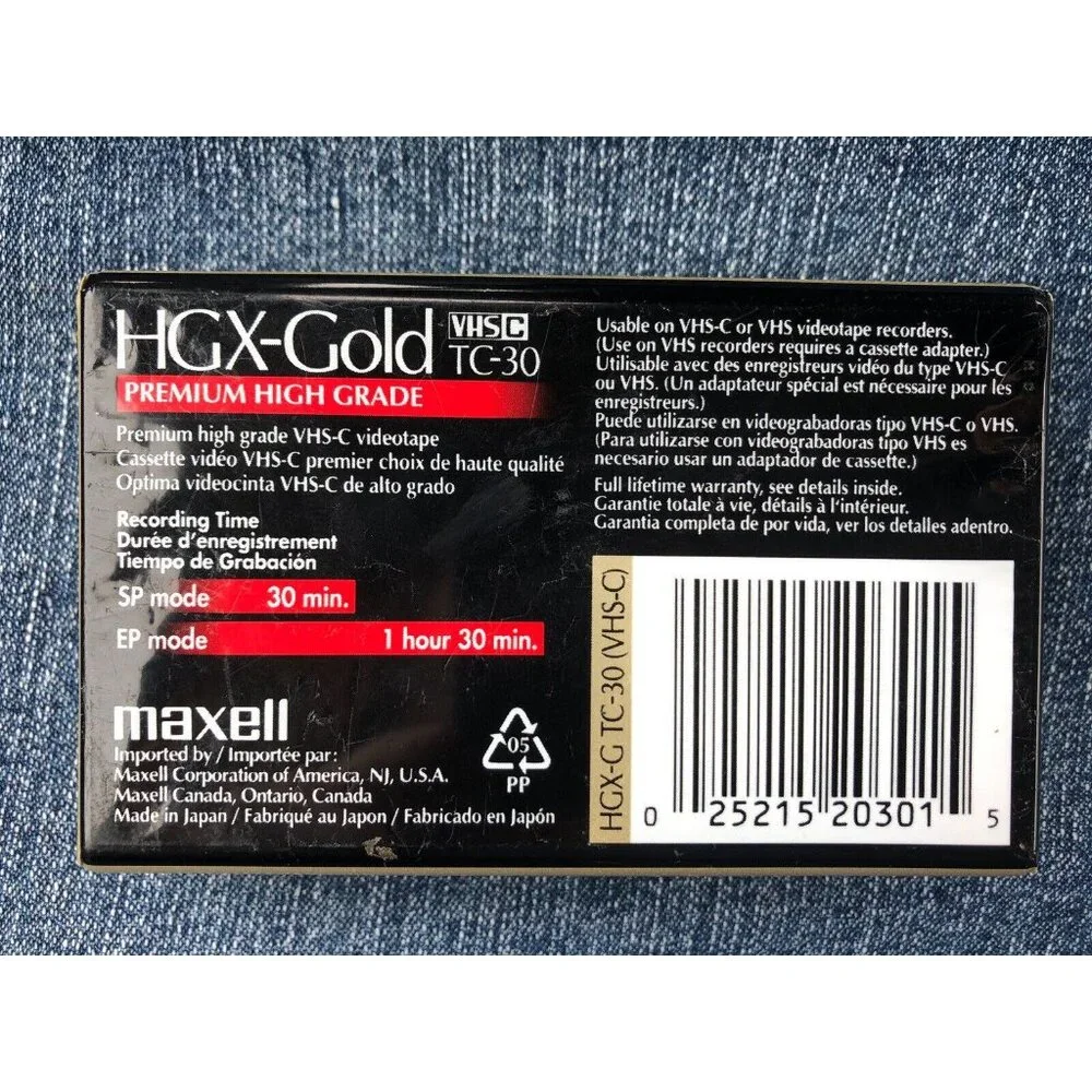 New Maxell VHS-C HGX-Gold TC-30 Camcorder Video Tape Cassette VHSC